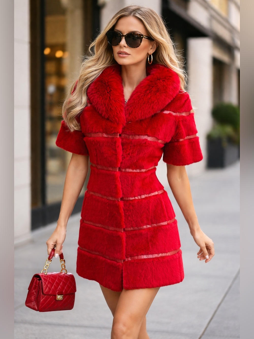 Vintage Red Fur Coat Jacket